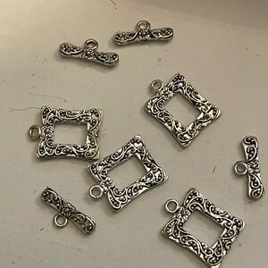 4 Silver Ornate Frame toggle clasps